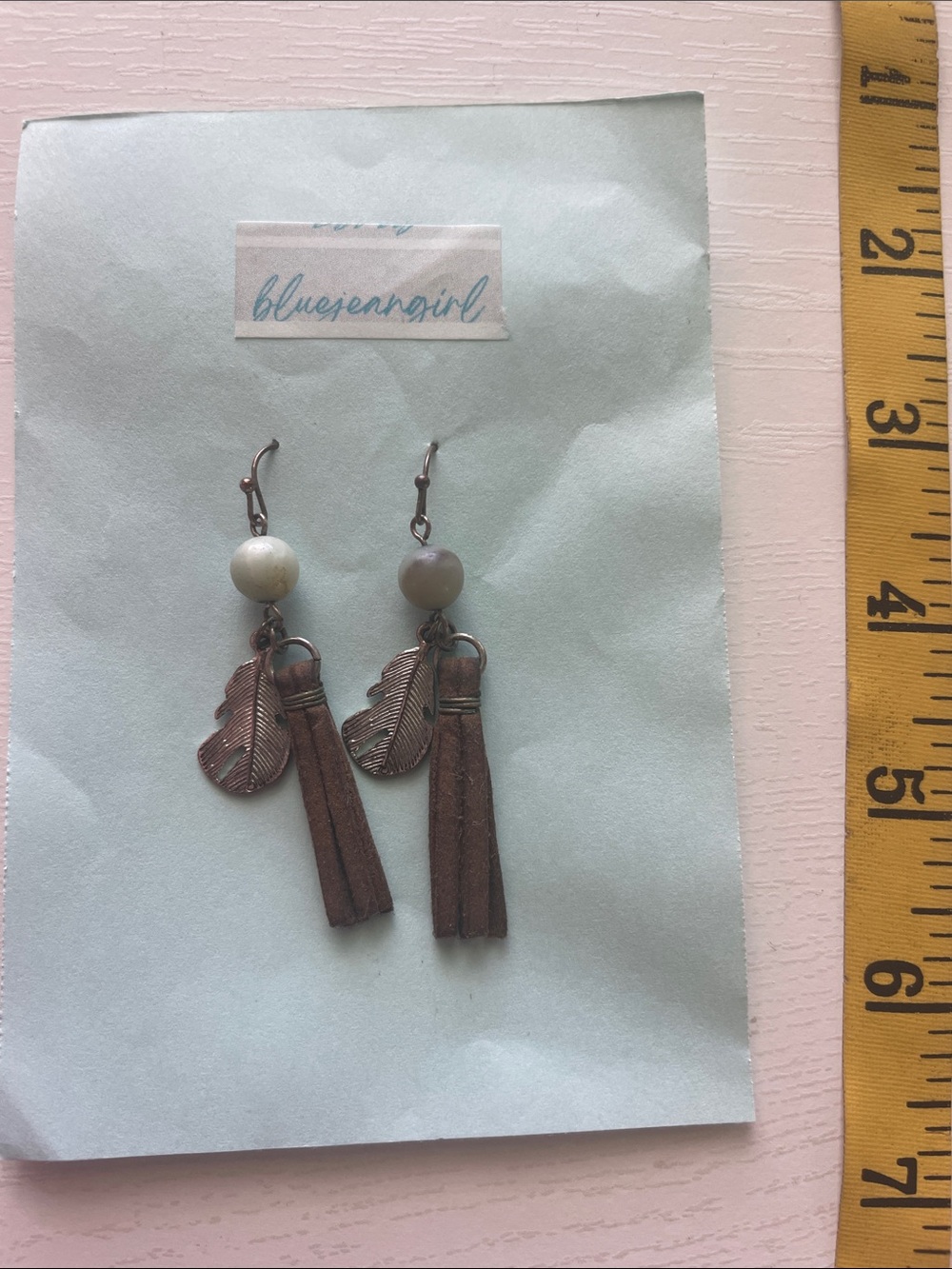 Leather leaf and stone western style drop earrings